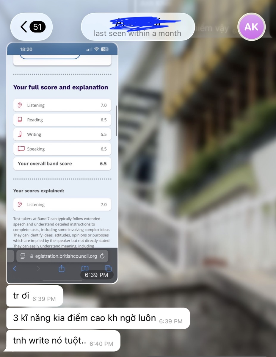 Học viên gửi kết quả IELTS Overall 6.5